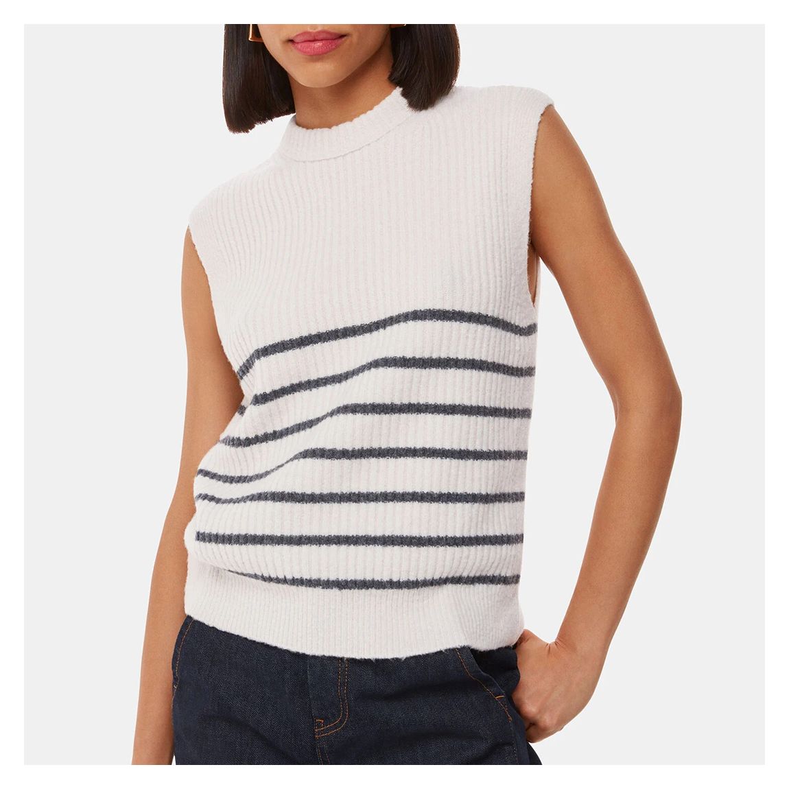 White/Black Stripe Textured Tank main product photo