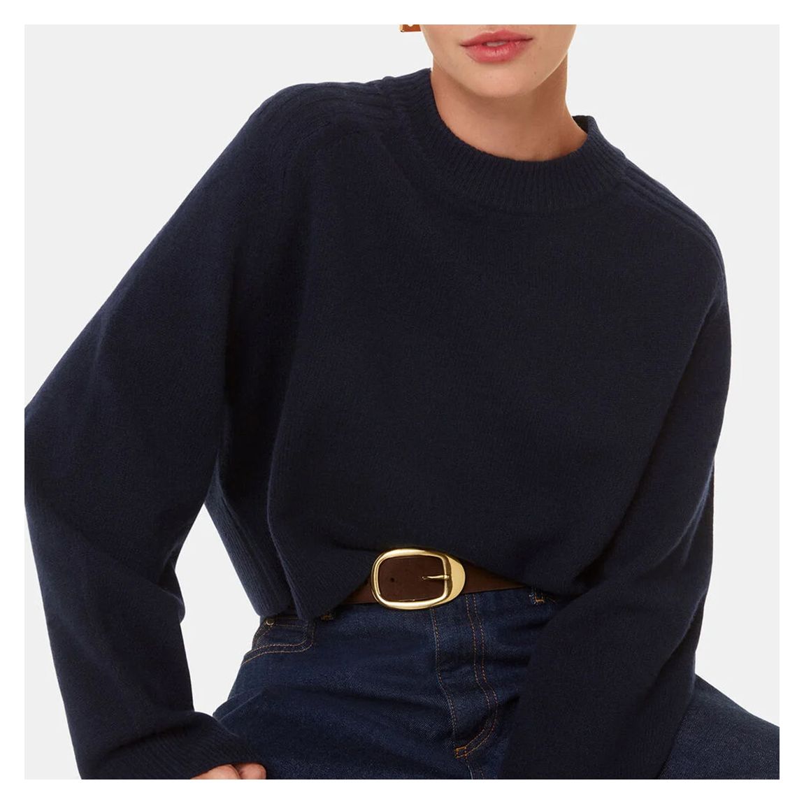 Navy Wool Crop Relaxed Knit Sweater main product photo