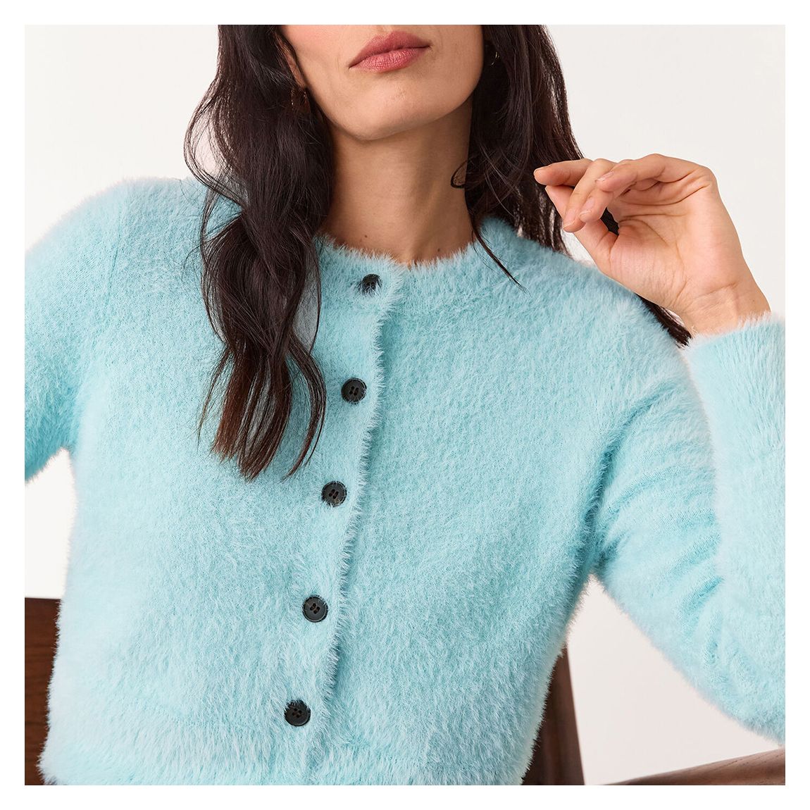 Blue Isla Cropped Fluffy Cardigan main product photo