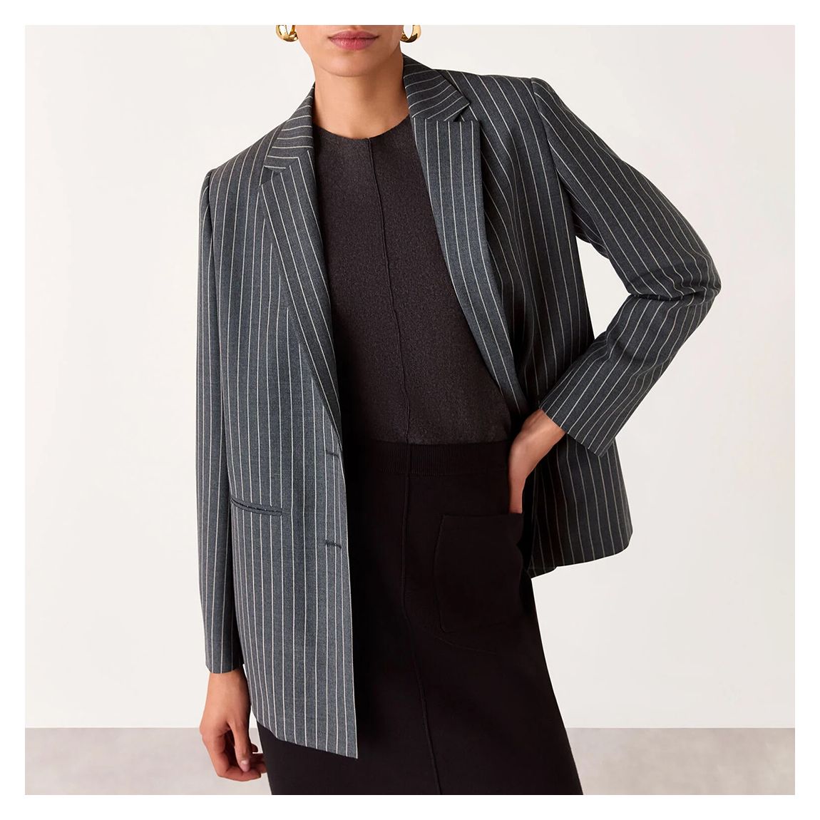 Grey Isla Pinstripe Wool Blend Blazer main product photo