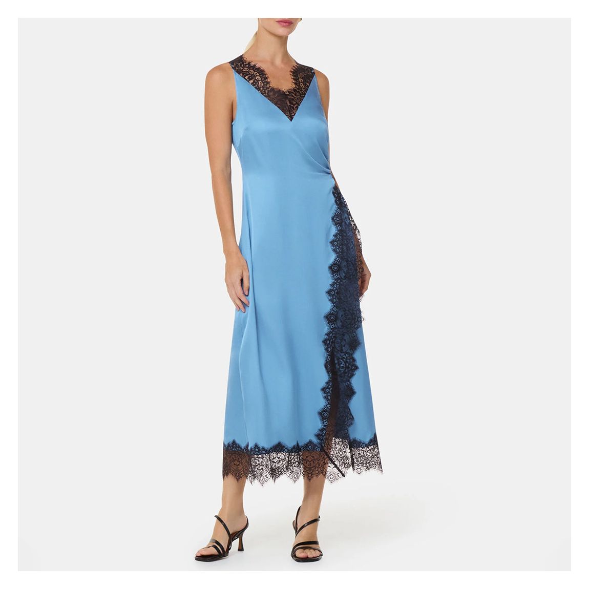 Blue Iris Lace Detail Wrap Dress main product photo