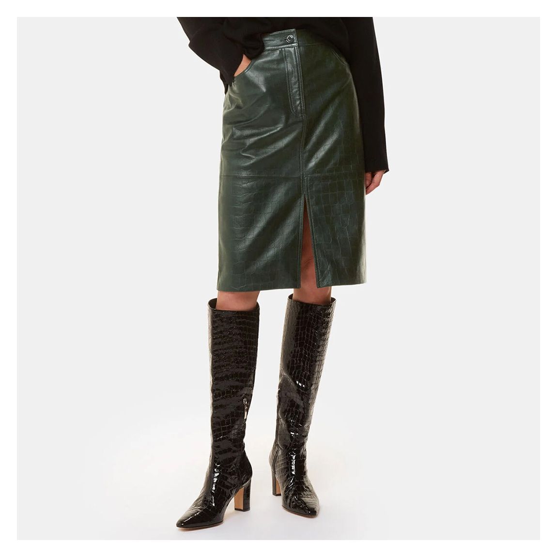 Dark Green Delia Croc Leather Skirt main product photo