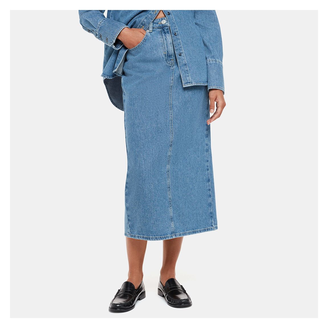 Blue Straight Denim Midi Skirt main product photo