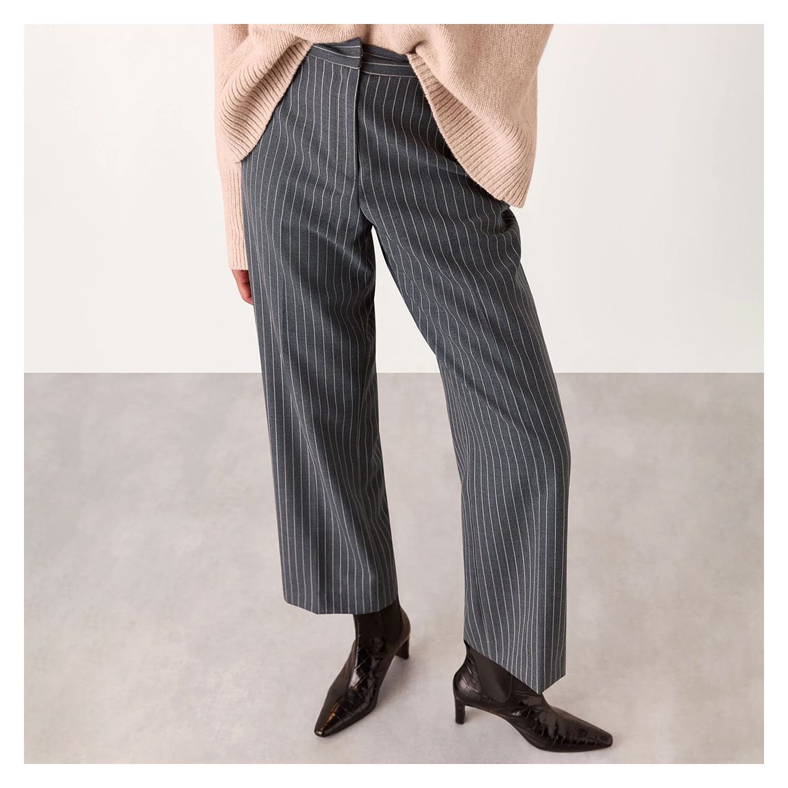 Grey Isla Pinstripe Wool Blend Trousers main product photo