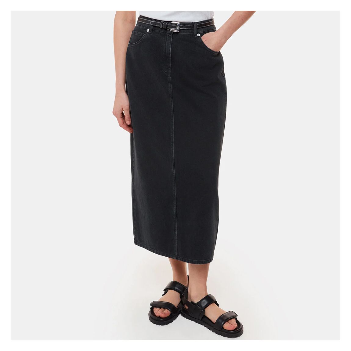 Wash Black Straight Denim Midi Skirt main product photo