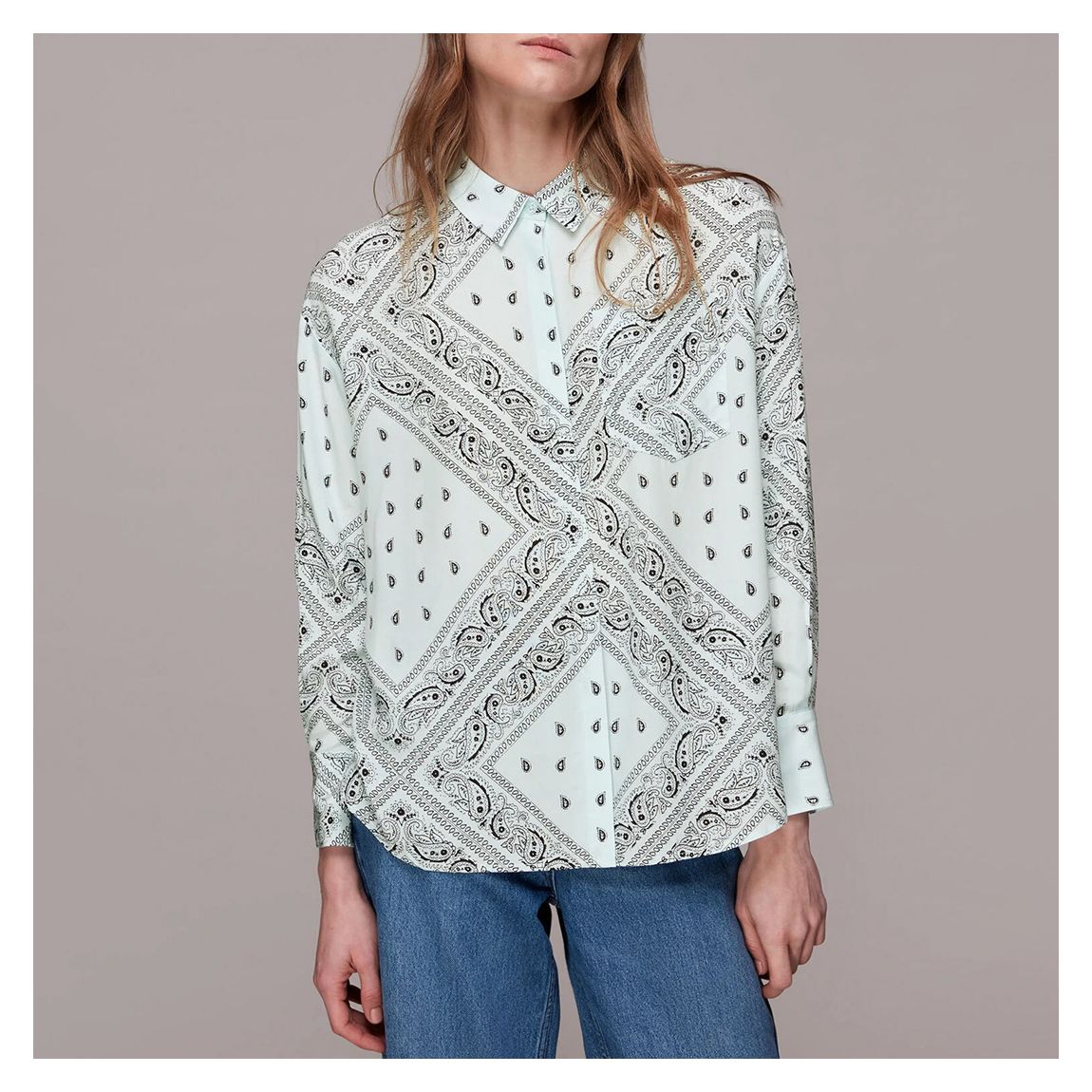 Sage/Ivory Bandana Print Oversized Shirt main product photo