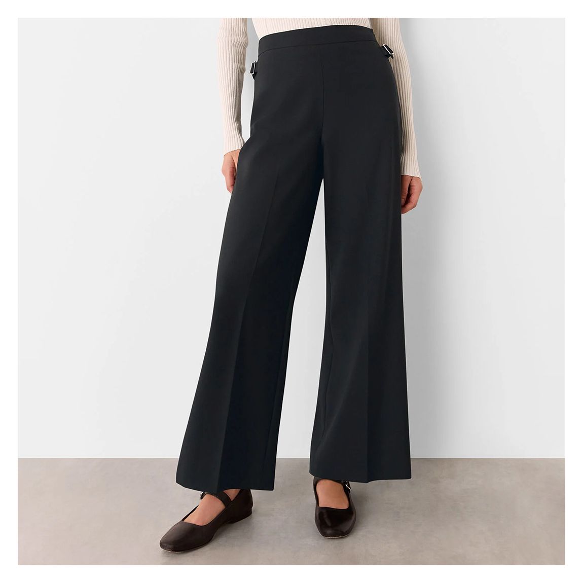 Black Wool Blend Tab Detail Trousers main product photo