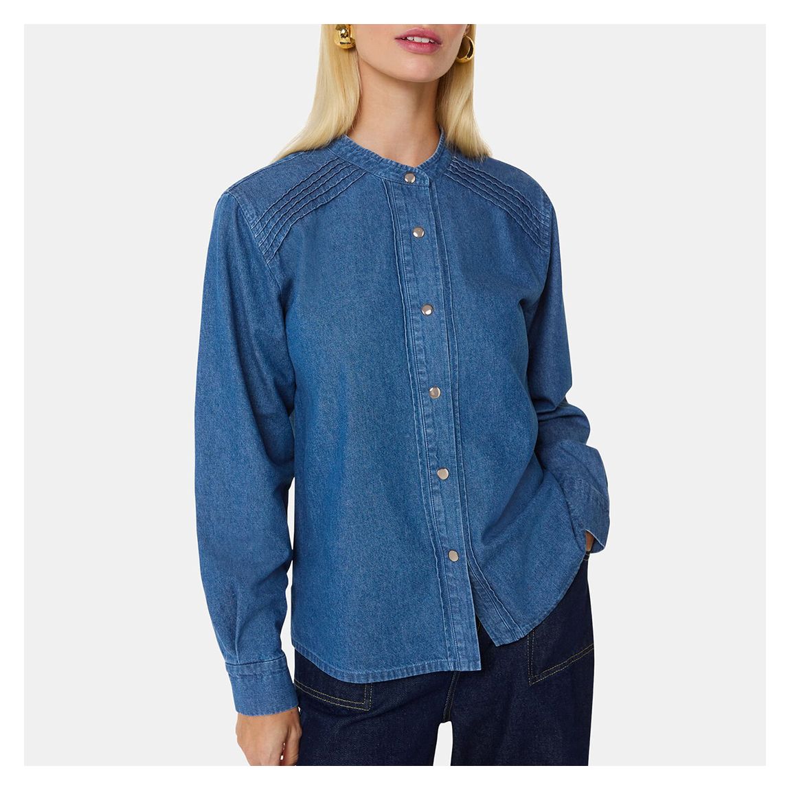 Blue Pintuck Detail Denim Shirt main product photo