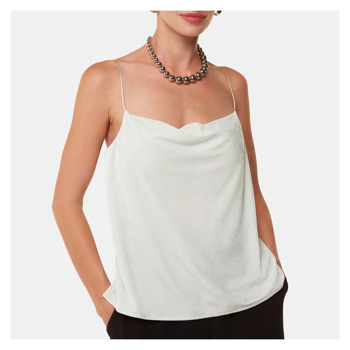 Silver Velvet Cowl Neck Cami main product photo