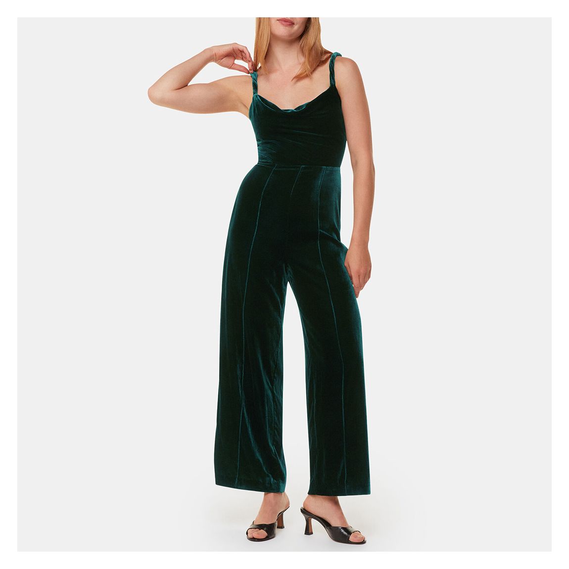 Dark Green Twist Strap Velvet Jumpsuit main product photo