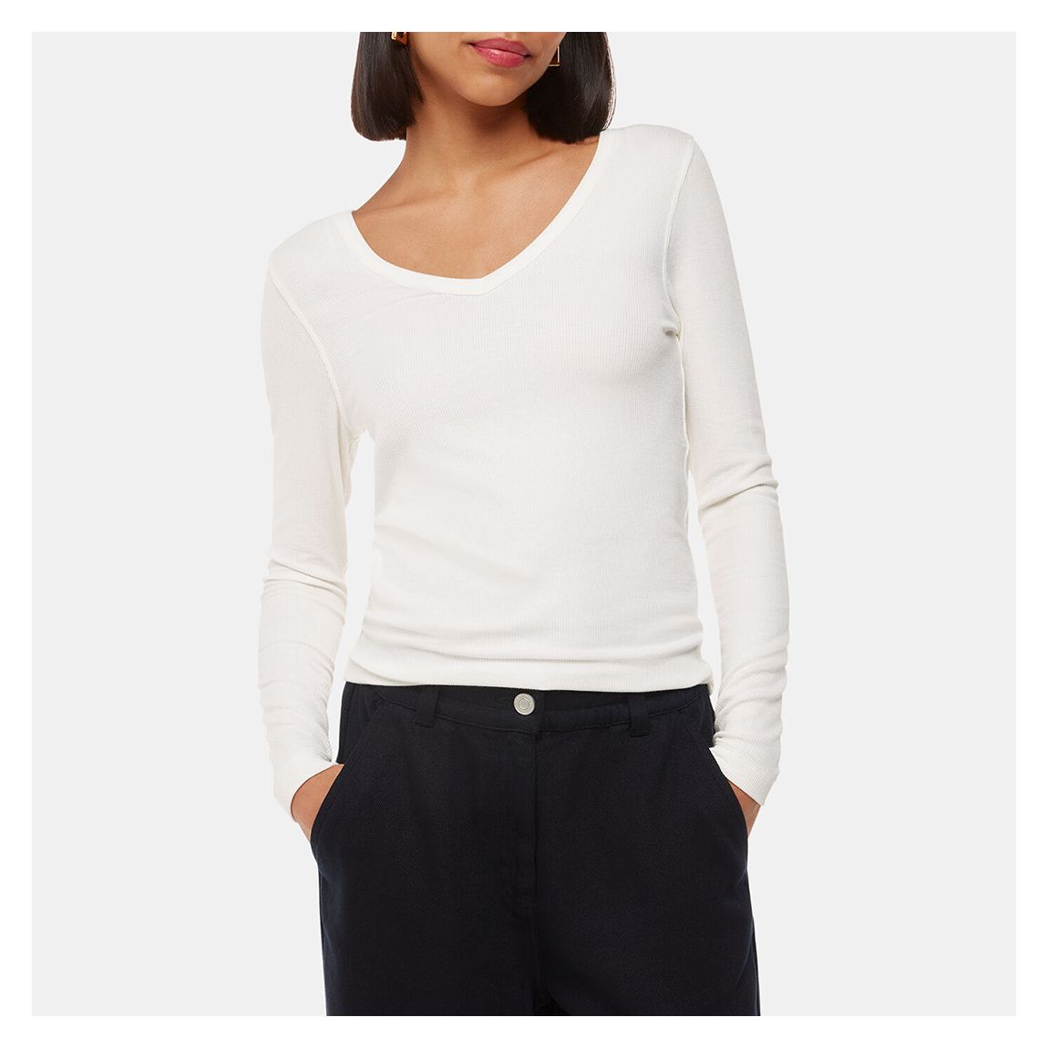 Ivory Essential Ribbed V Neck Top main product photo