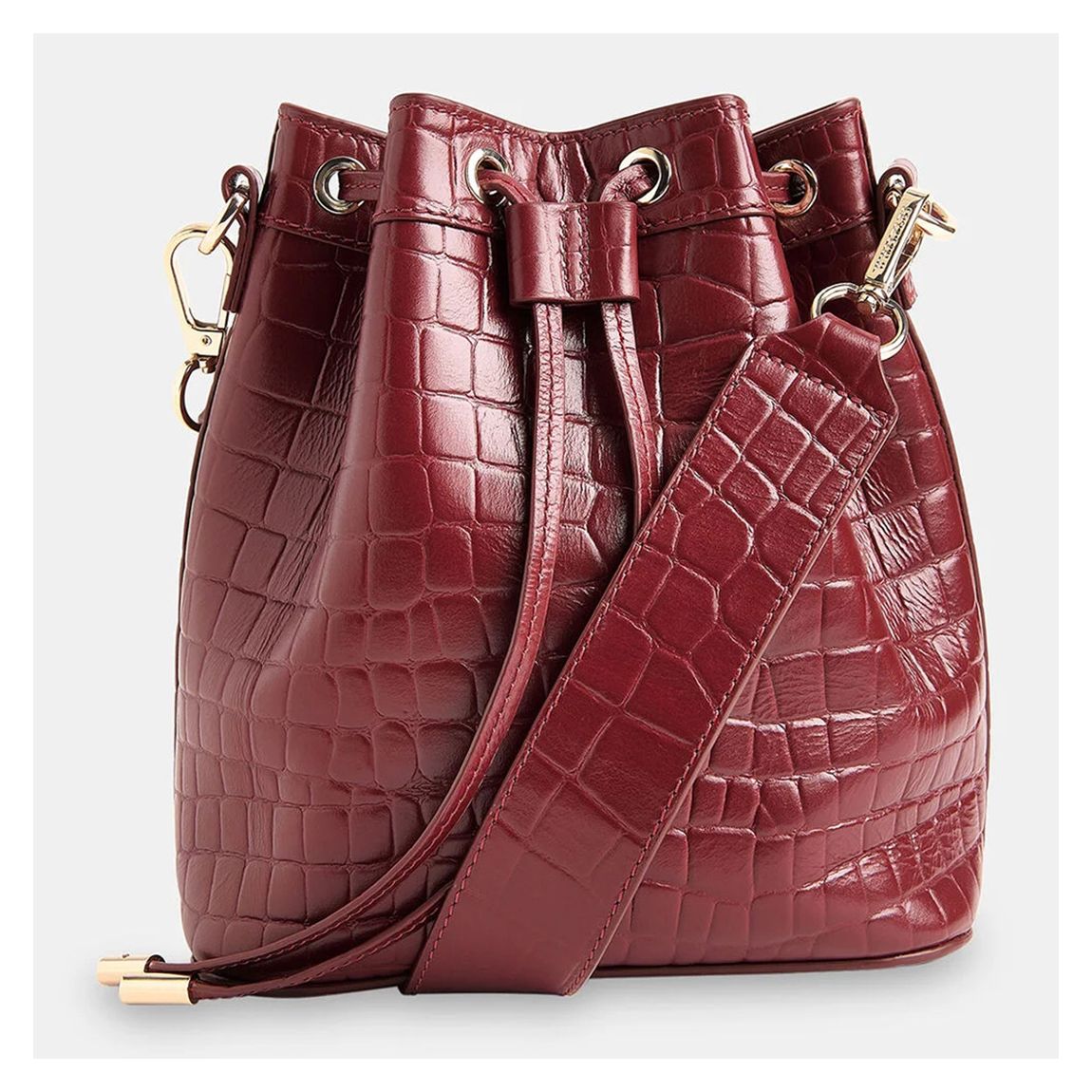 Dark Red Giulia Croc Bucket Bag main product photo