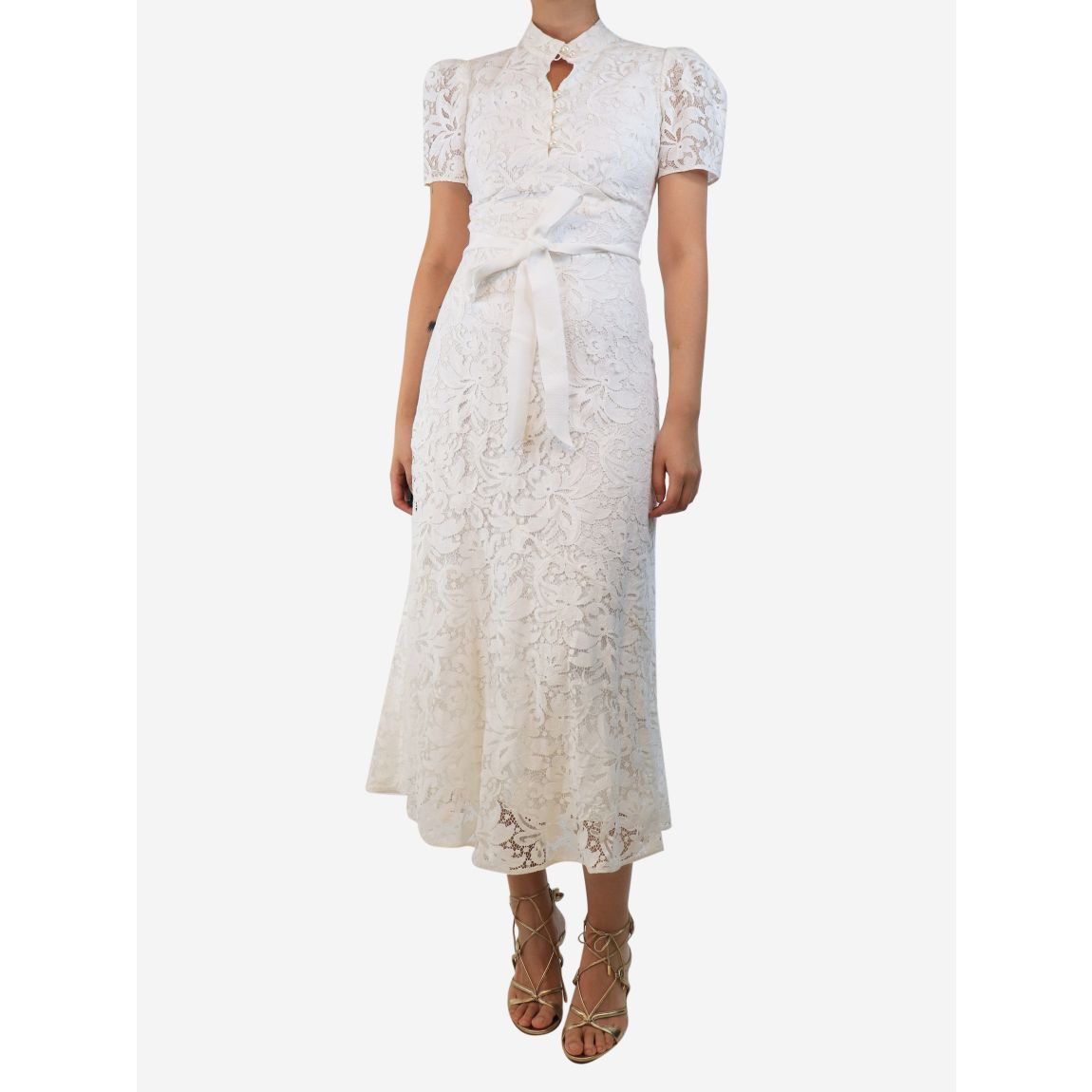 White Lauren lace puff-sleeved mini dress main product photo
