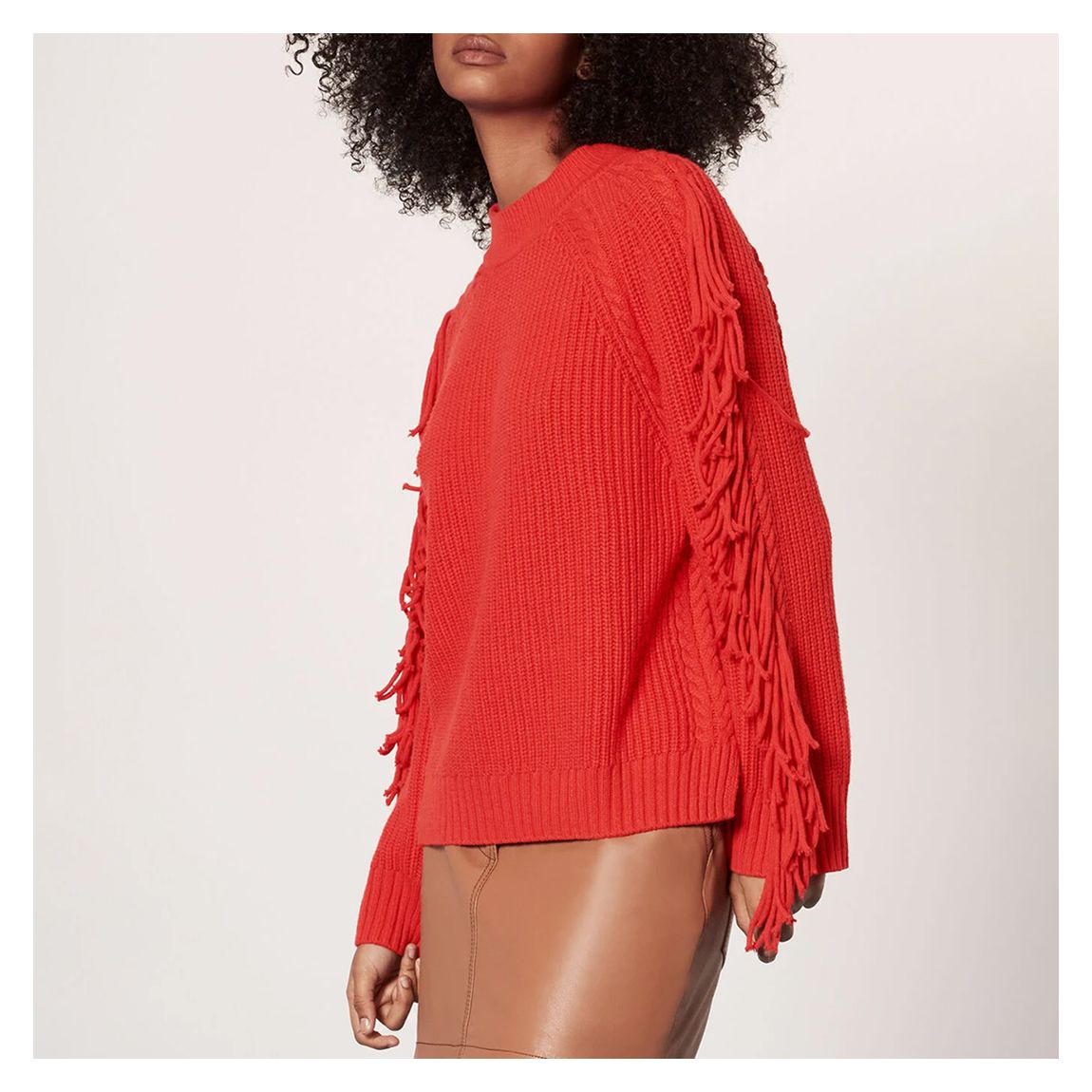 Red Fringe Sleeve Cable Jumper main product photo