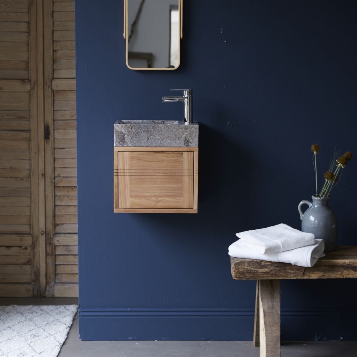 Basic - Solid teak and grey marble basin unit main product photo