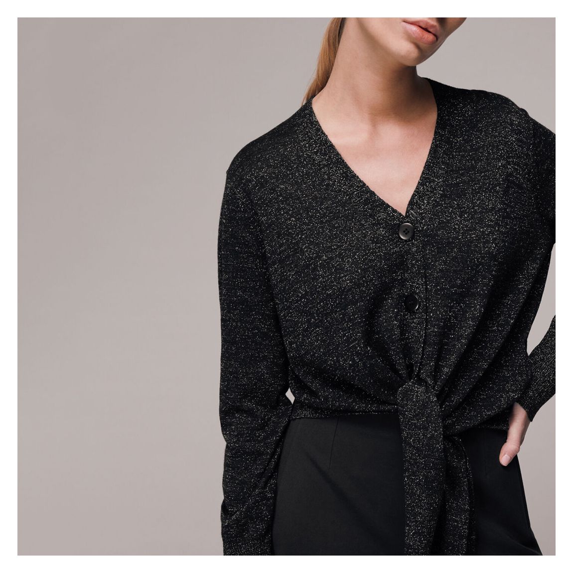 Black Sparkle Wool Blend Tie Cardigan main product photo
