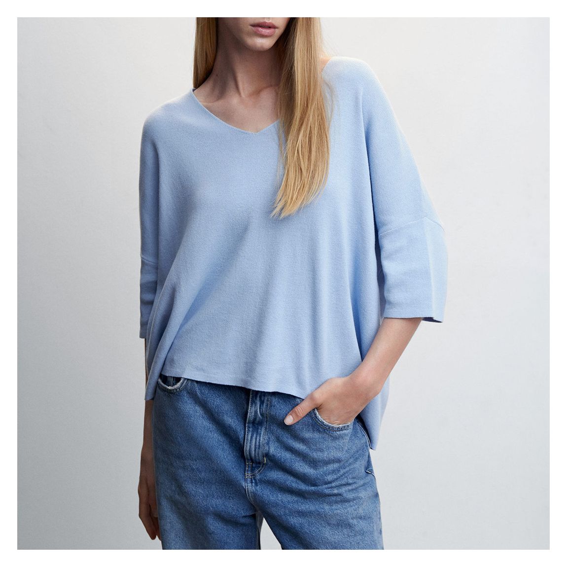 Sky Blue Oversized Jumper With Three-Quarter Sleeves main product photo