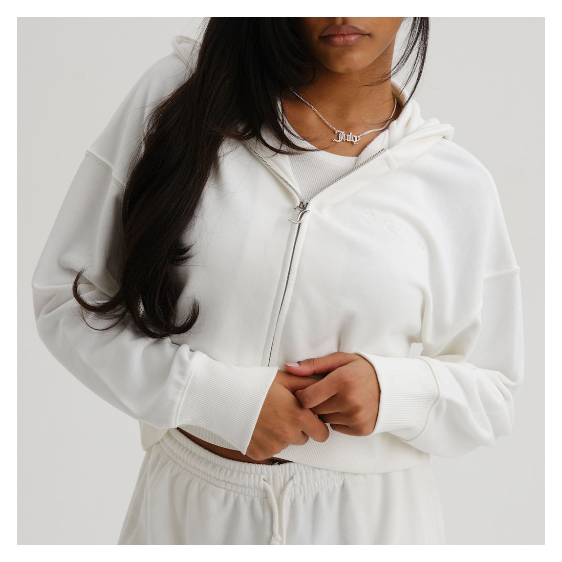 White Fleece Loose Fitted Zip Hoodie main product photo