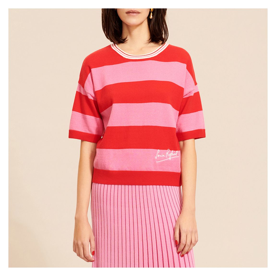 Pink Cashmere Blend Colour Block Stipe Top main product photo