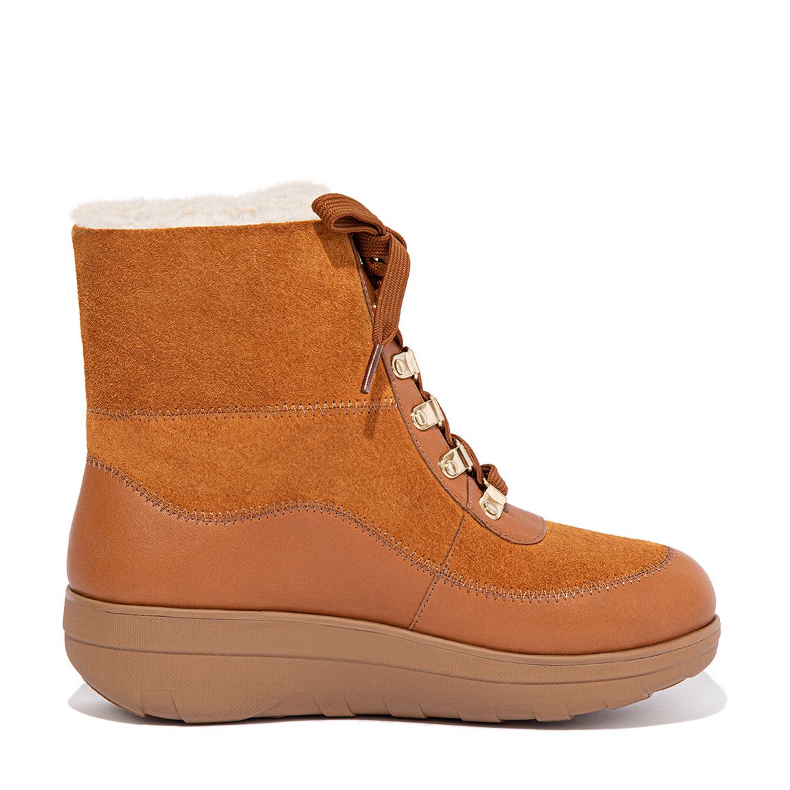 Tan Shearling Lined Laced Ankle Boots main product photo