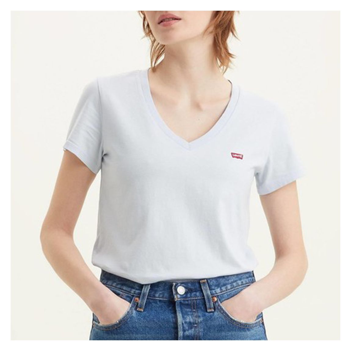 White Perfect V Neck Cotton T-Shirt main product photo