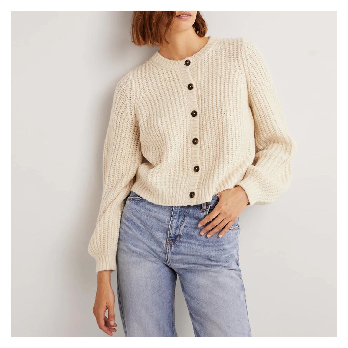 Ivory Ribbed Wool Blend Cardigan main product photo