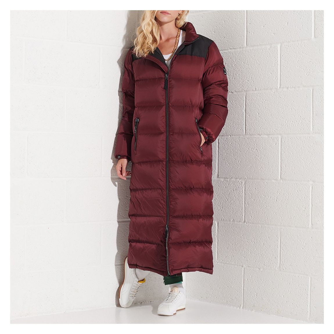 Burgundy Longline Code Down Puffer main product photo