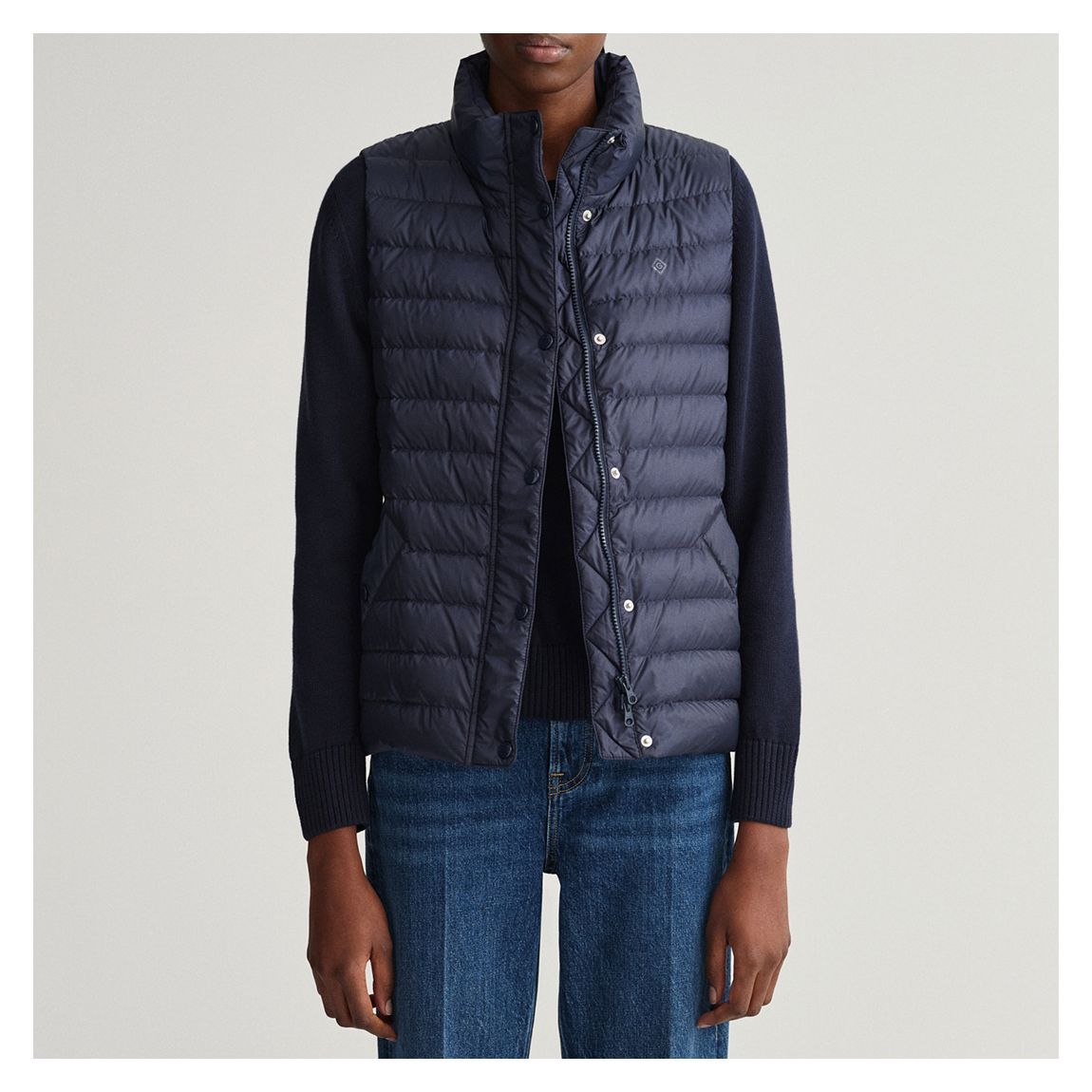 Navy High Neck Quilted Gilet main product photo