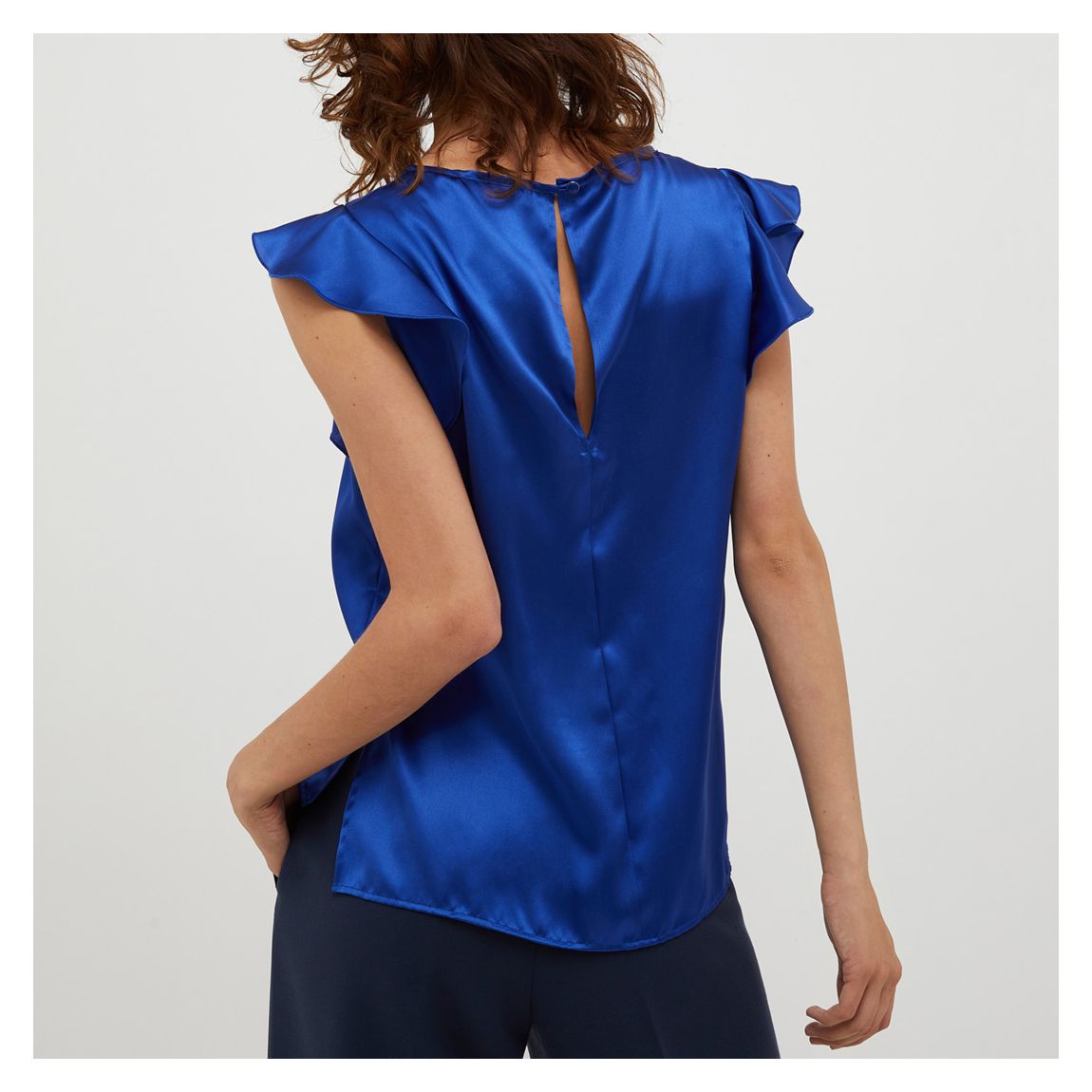 Blue Voltina Frill Silk Top main product photo