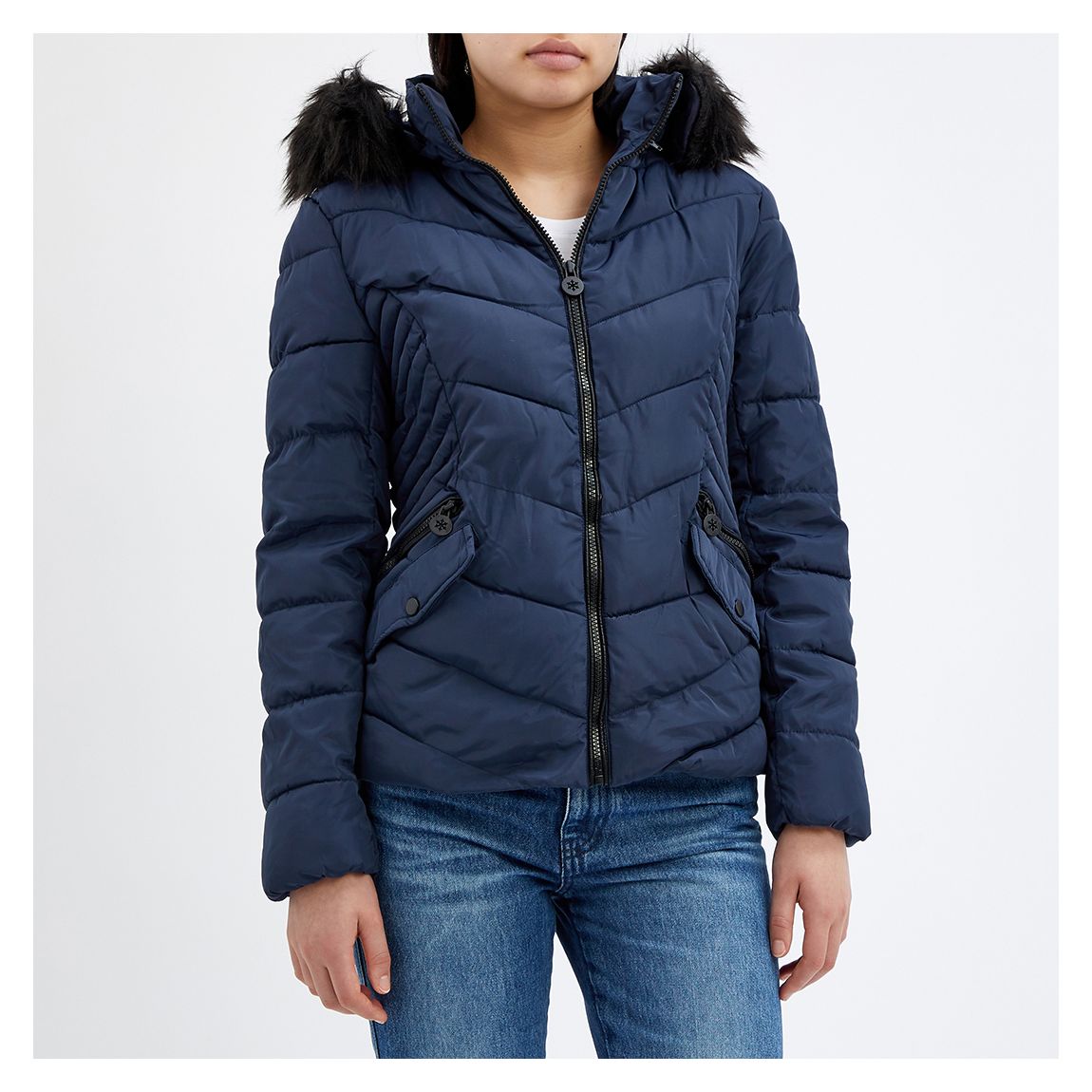 Navy Padded Quilted Jacket main product photo