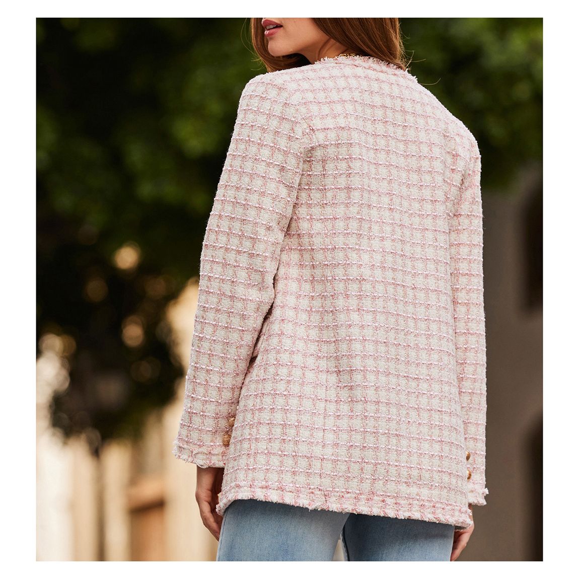 Pink Boucle Collarless Blazer main product photo