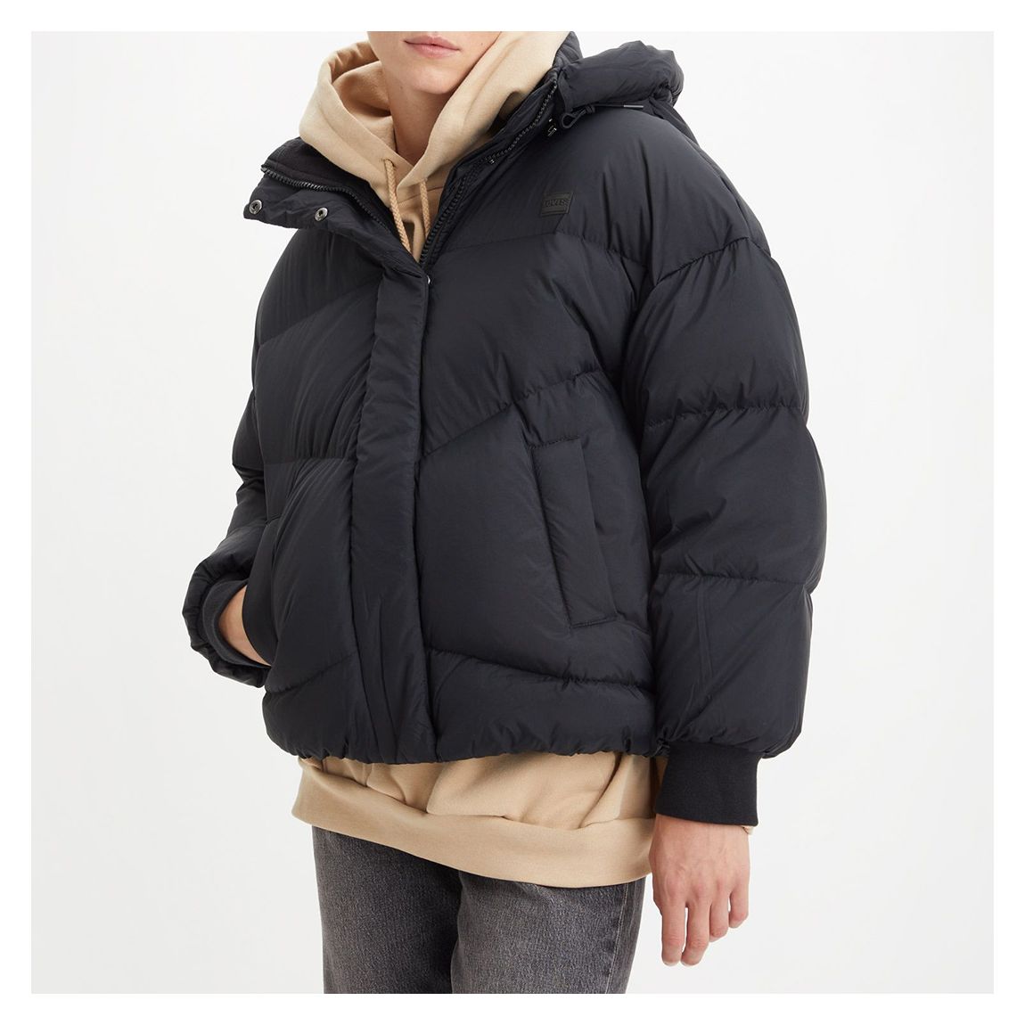 Black Quilted Puffer Jacket main product photo