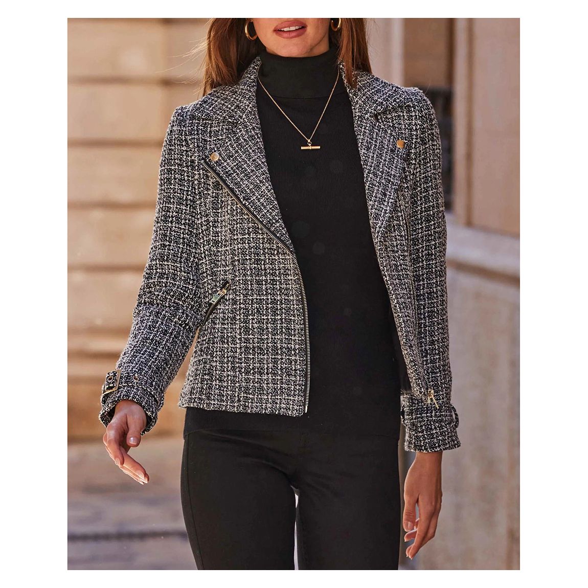 Black Luxe Tweed Biker Jacket main product photo