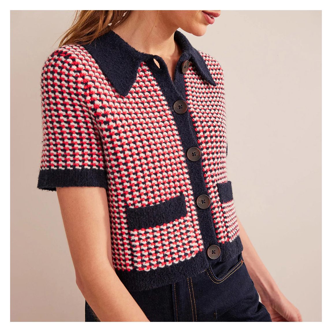 Red Short Sleeve Geo Cardigan main product photo
