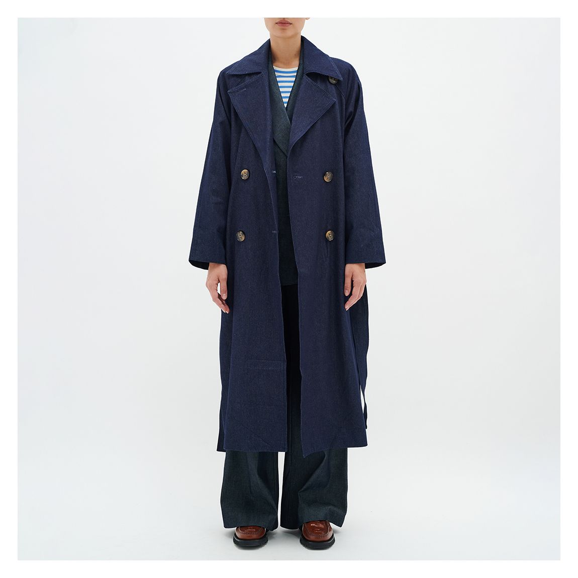 Navy Avani Cotton Trench Coat main product photo
