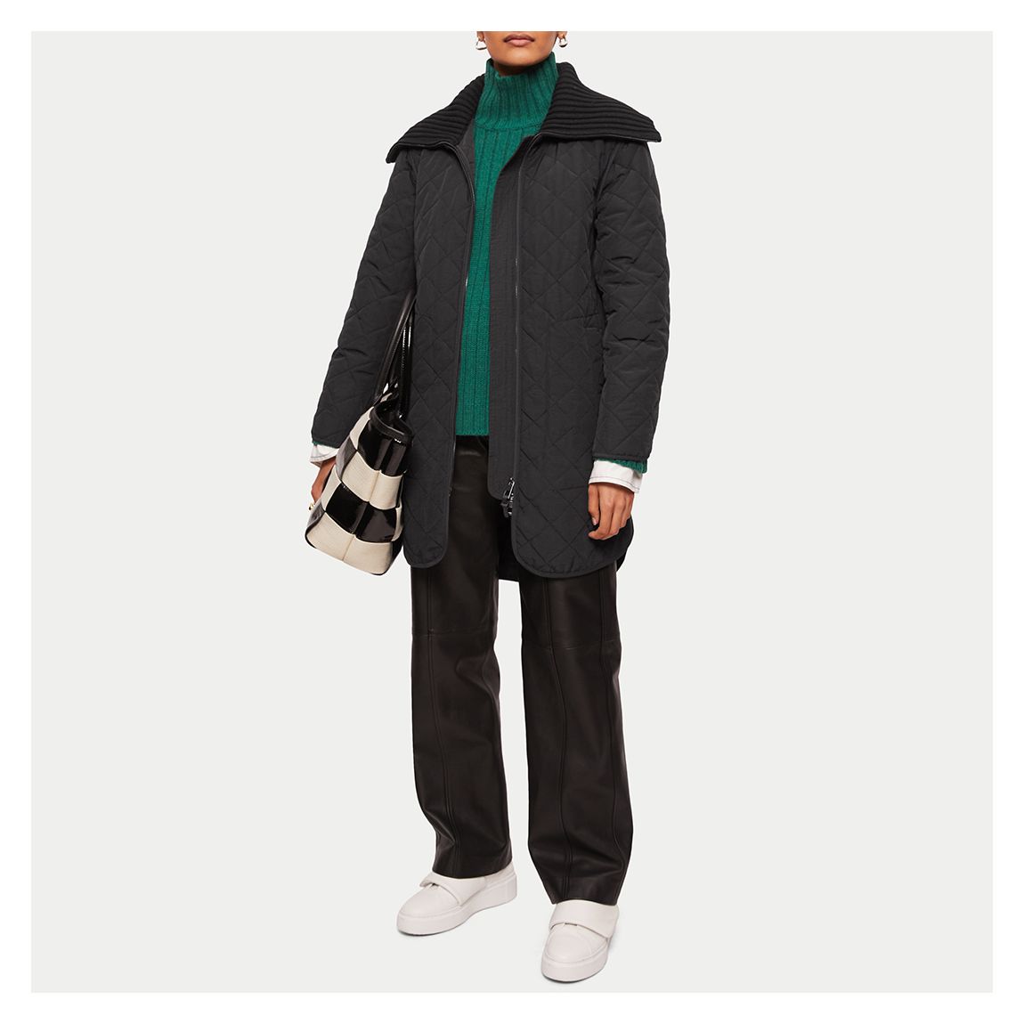 Black Knit Collar Longline Cotton Blend Jacket main product photo