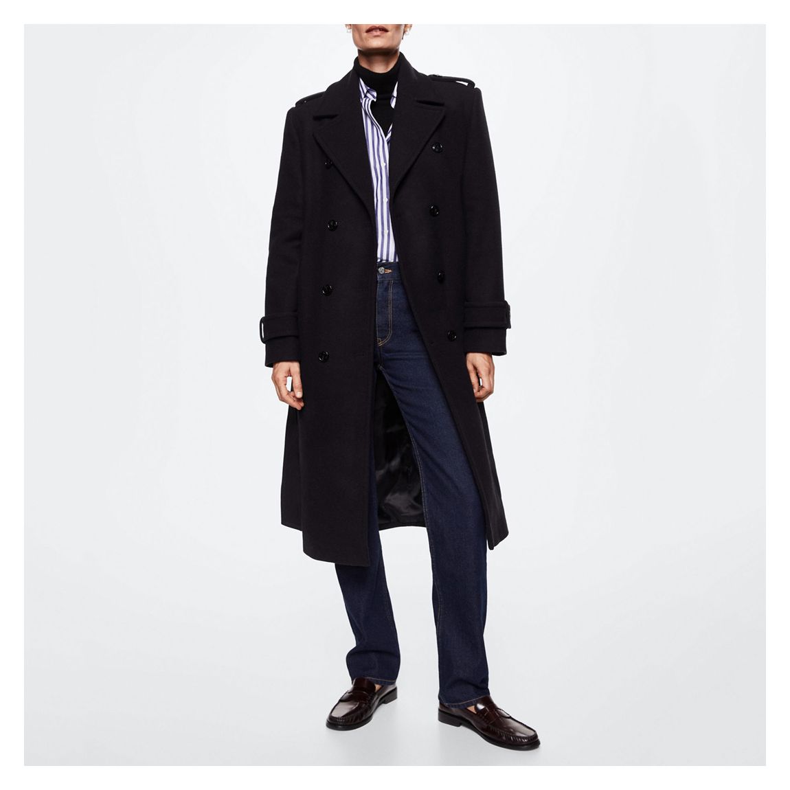 Navy Oversized Virgin Wool Blend Trench Coat main product photo