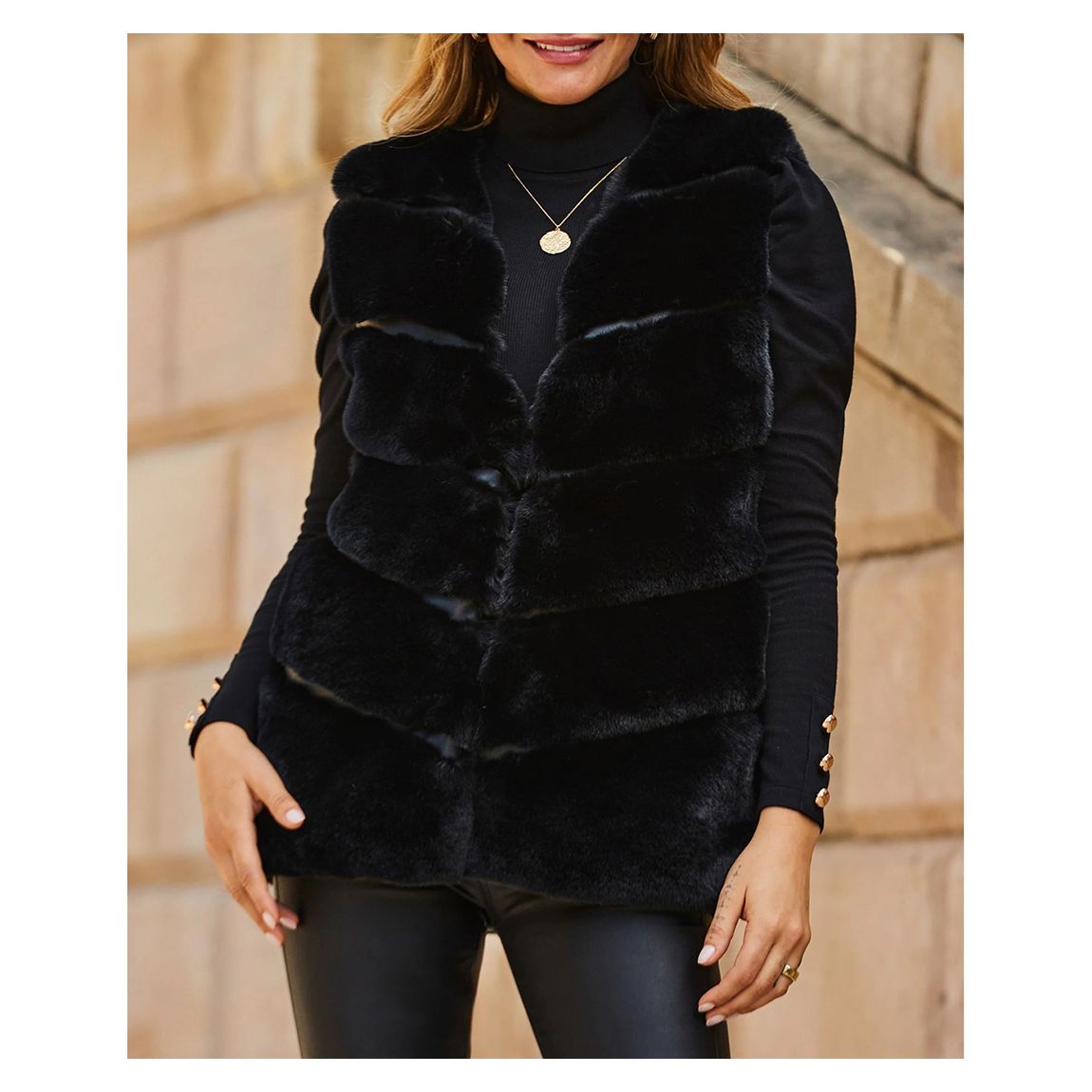 Black Luxe Faux Fur Gilet main product photo