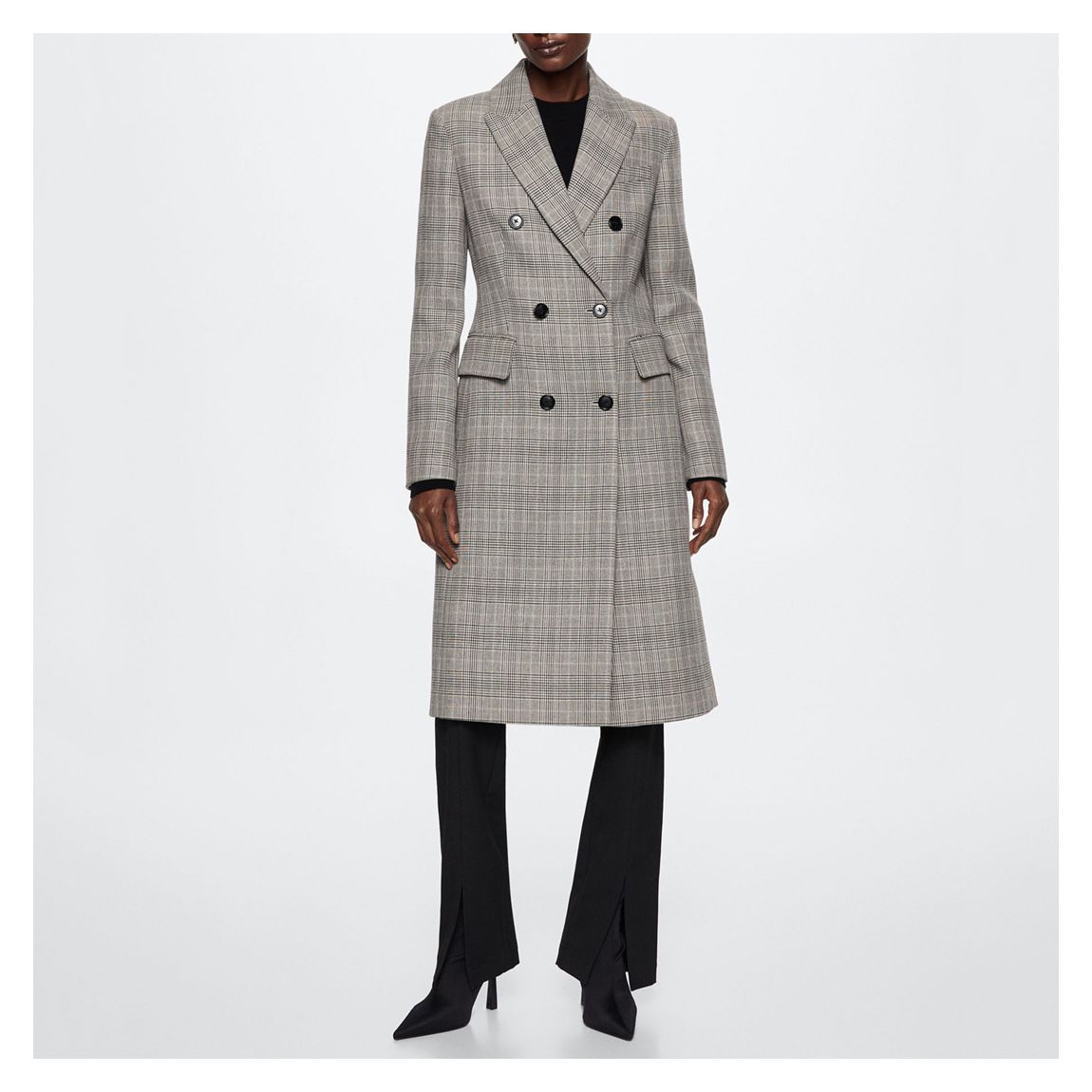 Grey Double-Breasted Check Coat main product photo