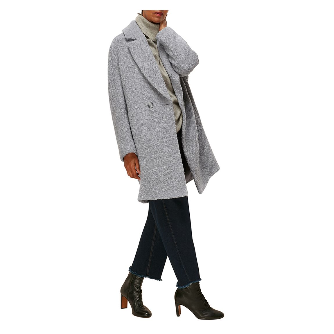 Grey Boucle Textured Wool Blend Coat main product photo