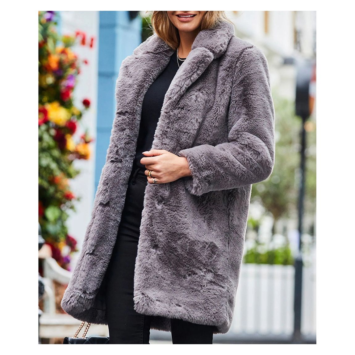 Grey Luxe Faux Fur Coat main product photo