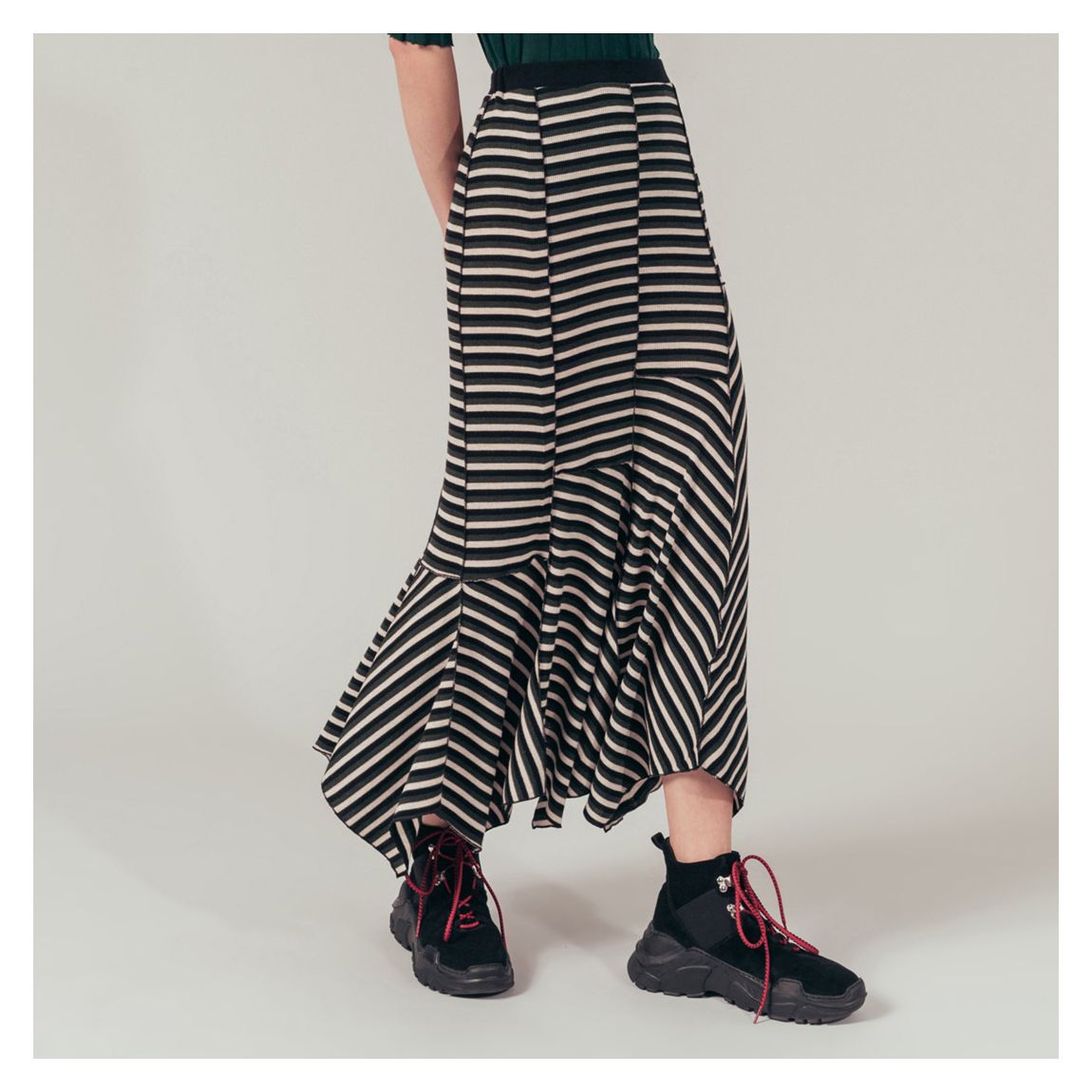 Black Striped Wool Maxi Skirt main product photo