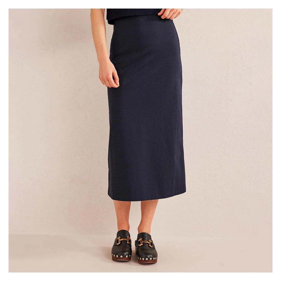 Navy Straight Jersey Midi Skirt main product photo