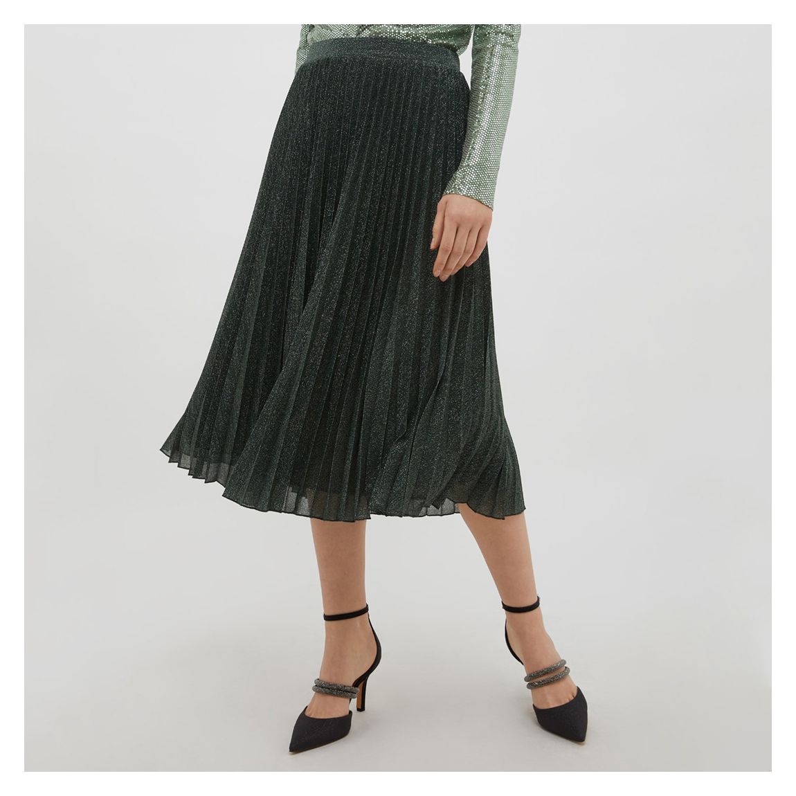 Green Costanza Metallic Midi Skirt main product photo