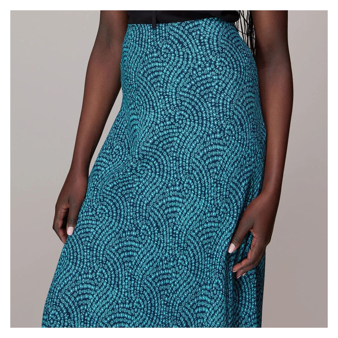 Blue Printed Bias Cut Midi Skirt main product photo