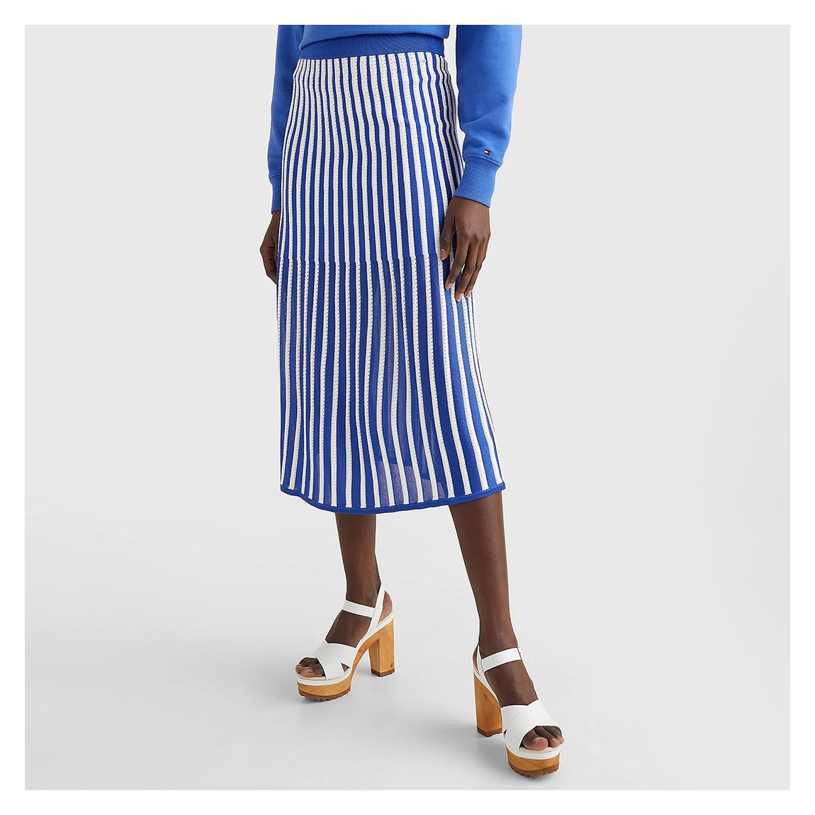 Blue Shiny Openwork Midi Skirt main product photo