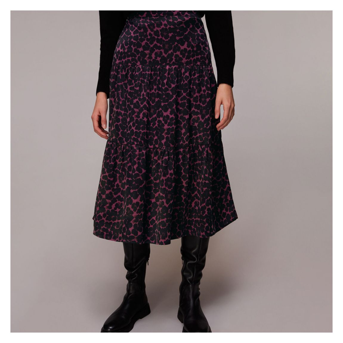 Black/Pink Smudge Animal Tiered Skirt main product photo
