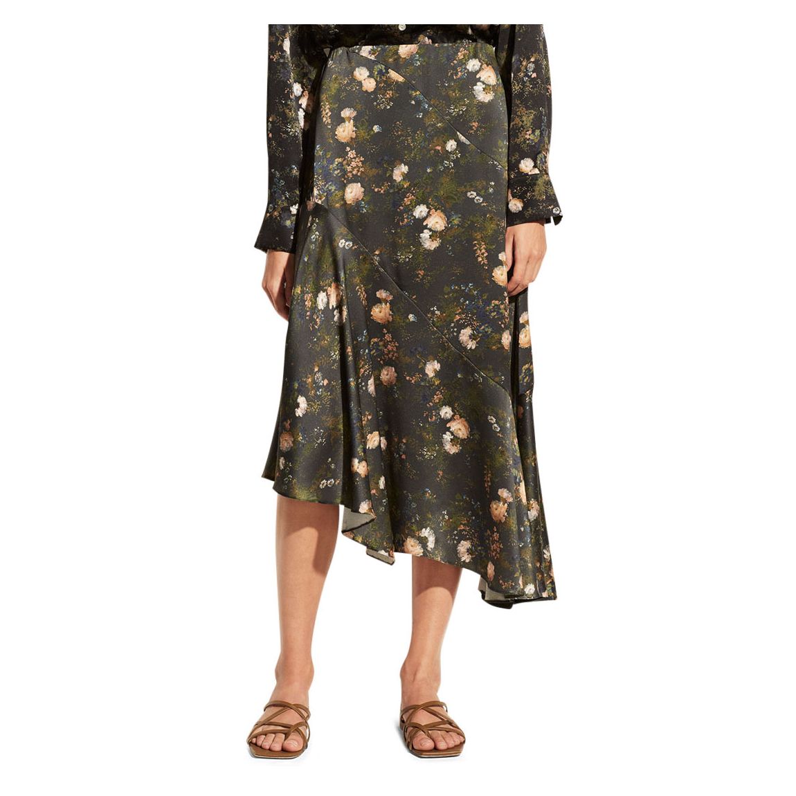 Black Floral Asymmetric Midi Skirt main product photo