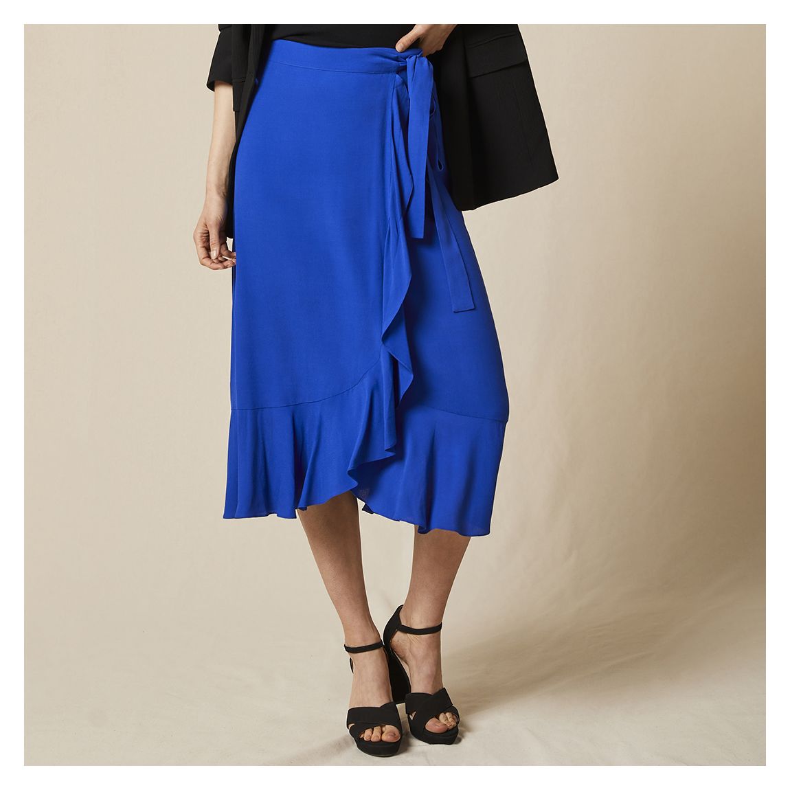 Blue Ruffled Wrap Midi Skirt main product photo