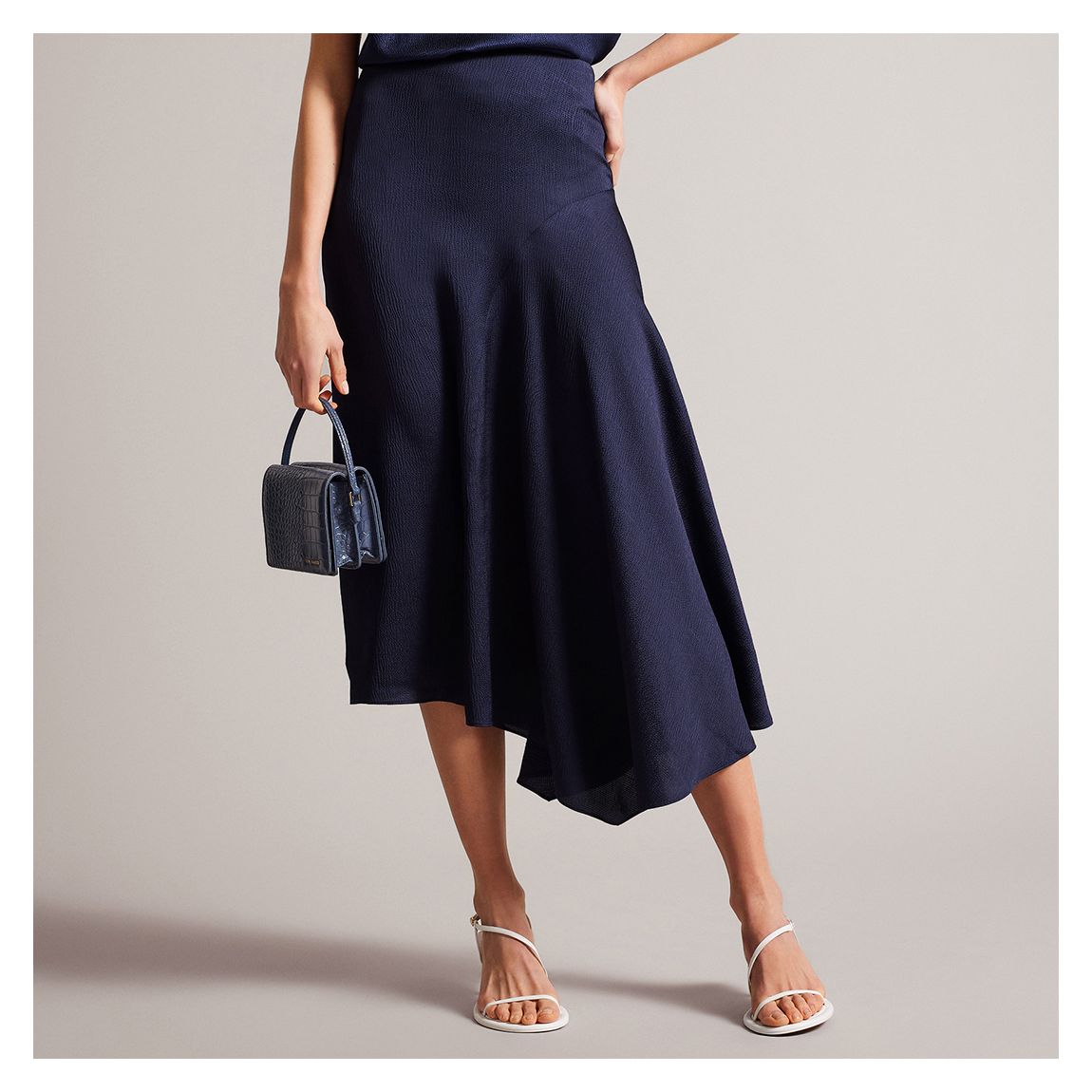 Navy Francic Hammered Satin Slip Skirt main product photo